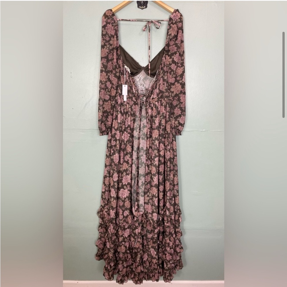 V Chapman Carmella Dress In Chocolate Peony Floral Maxi Gown Corset Size 8 - Picture 3 of 4